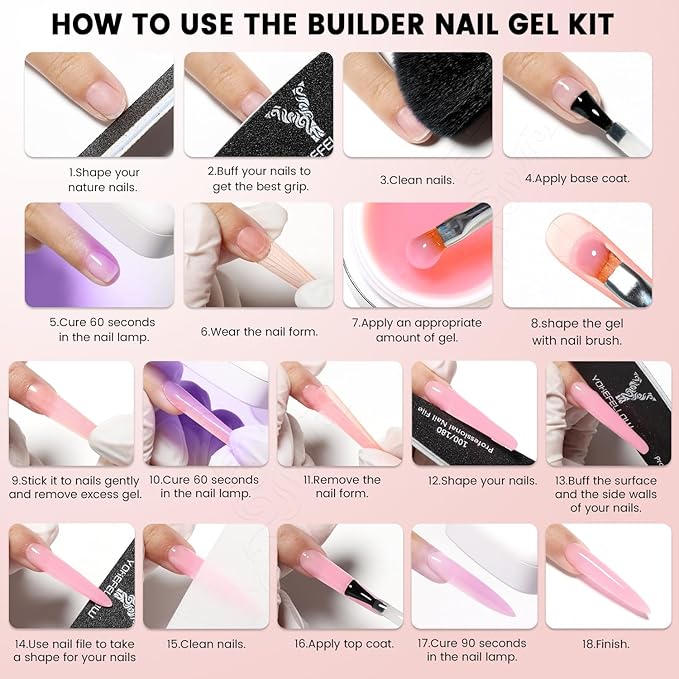 50g Builder Gel for Nails, Long-Lasting Soak-Off Nail Extension Gel for Beginners & DIY Home Salon Manicure(YMH003-Light Nude Pink)