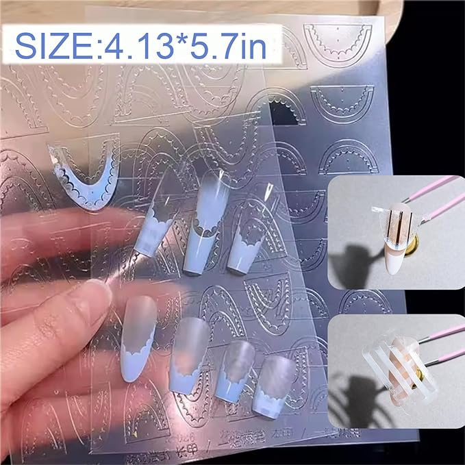 DANNEASY 5 Sheets French Tip Guide Stencil for All Nail Shapes French Manicure Strips Self-Adhesive Frenchs Nail Stickers Decals for Women Girls DIY Decoration Stencil Tools
