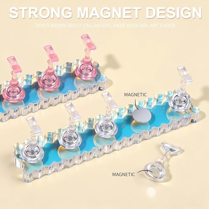 Fandamei Nail Stand, 2 Set Nail Holder for Painting Nails, Press on Nail Stand, Nail Stands for Nail Art. Magnetic Acrylic Nail Practice Display Stands with Double-sided Tape