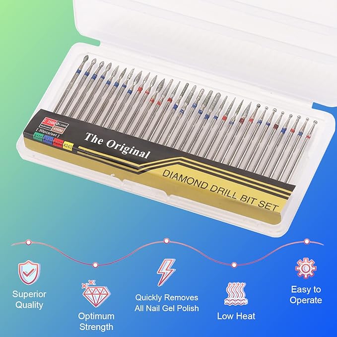 30PCS Cuticle Nail Drill Bits Set: 3/32'' Nail Bits for Acrylic Gel Nail Prep Contain Flame/Ball/Needle/Safety Shape Heads, Remover Tools Efile Bits for Salon Home Manicure Pedicure Nail Tech