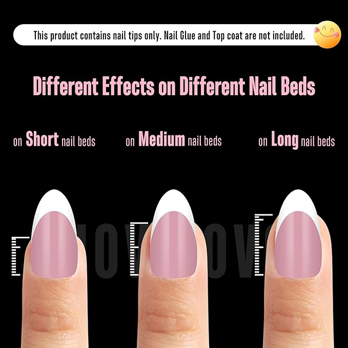 NOVO OVO White French Tip Almond Nail Tips Press on BERRY PINK, Extra Thick Medium Soft Gel Fake Nail Acrylic Extension, Need Builder Gel Top Coat, No Glue Included, for Salon DIY x 15 Sizes 240 pcs