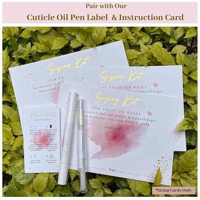 Press On Nails Sizing Kit Cards for Nail Business — 30 Pack Blank Size Chart Postcards, 5x7 Pink & Gold Foil, with Clear Bags, Press On Nail Business Supplies for Nail Tech