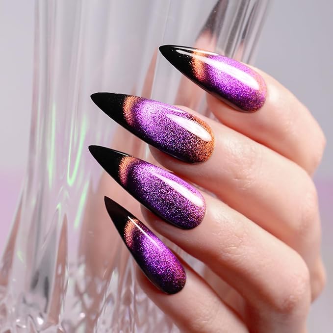 Imtiti 9D Cat Eye Gel Nail Polish, 15ML Purple Chameleon Holographic Glitter Cat Eye Gel Polish with Magnet UV LED Magnetic Gel Nail Polish Sparkly Home DIY Manicure Nail Salon Kit