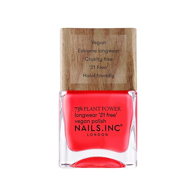 Nails Inc Plant Power Nail Polish, Time for a Reset, Warm Coral, 73% Plant-Based, Long Wearing, Quick Dry, High Shine Gel Like Finish, 21-Free, Vegan & Cruelty Free Nail Polish, 0.47 Fl Oz