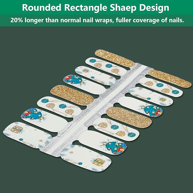 TailaiMei 8 Sheets Christmas Nail Wraps Stickers Nail Polish Strips Self-Adhesive Full Wraps with 2 pcs Nail Files for DIY Nail Art Decals (Celebrate Style)