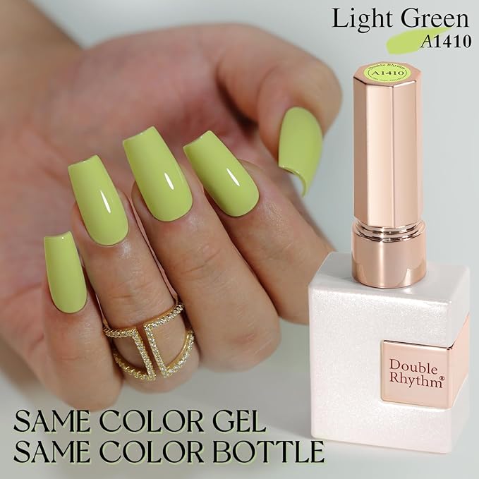 Double Rhythm Gel Polish 15ML Jelly Sheer Pastel Light Milky Color Pearl White Bottle 1 PC 0.5 OZ Full Size Nail Art Salon at Home (Green-D1410)