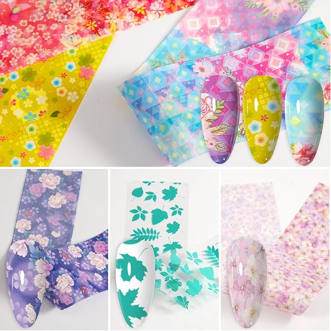 JERCLITY 300 Sheets Nail Foil Transfer Stickers Set Nail Foils Transfer Art Spring Flower Design for Women Girls Decoration
