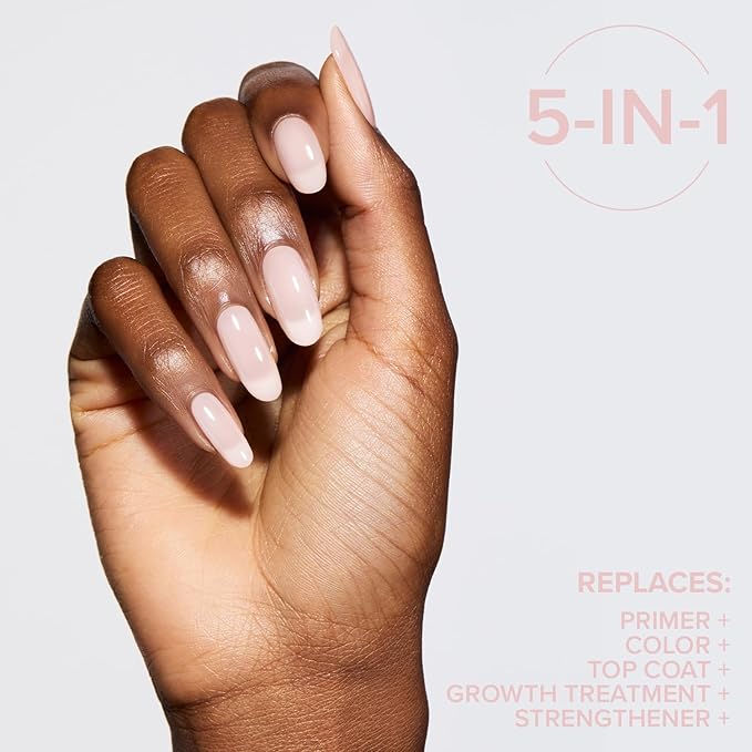 Static Nails 5-in-1 Rapid Growth Treatment Polish, Clinically Proven Hardener & Strengthener, Built-in Top & Base Coat, Quick Dry Formula, Repairs & Lengthens – Soft Girl Pink (Milky Pink) 0.4 Fl Oz