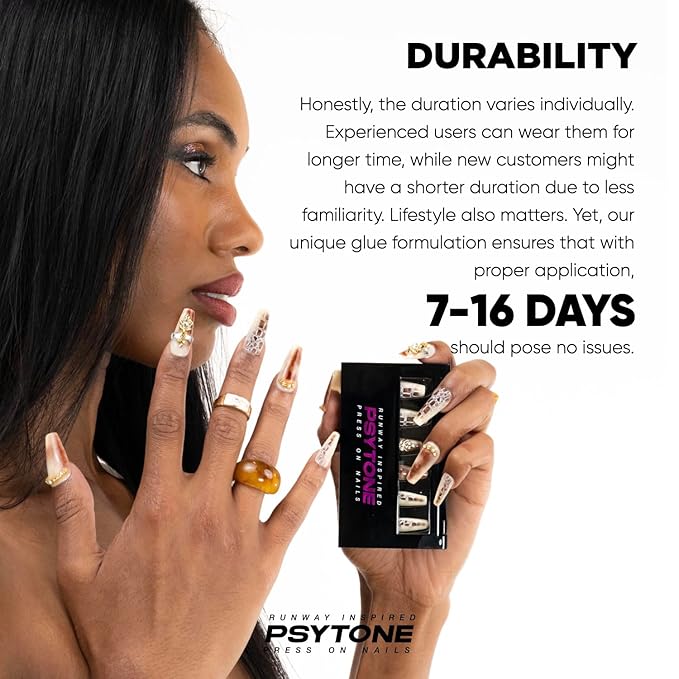 PSYTONE Press on Nails Medium Square Leopard French Tip Fake Nails with Bow Desings Nude Glue on Nails Glossy False Nails Press ons Acrylic Stick on Nails for Women 30 Pcs