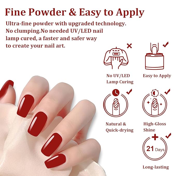 28g Dip Powder - Dark Red Color Nail Dipping French Powder Pro Collection System Nail Art Starter Manicure Salon Home DIY for Girls Women Long-Lasting
