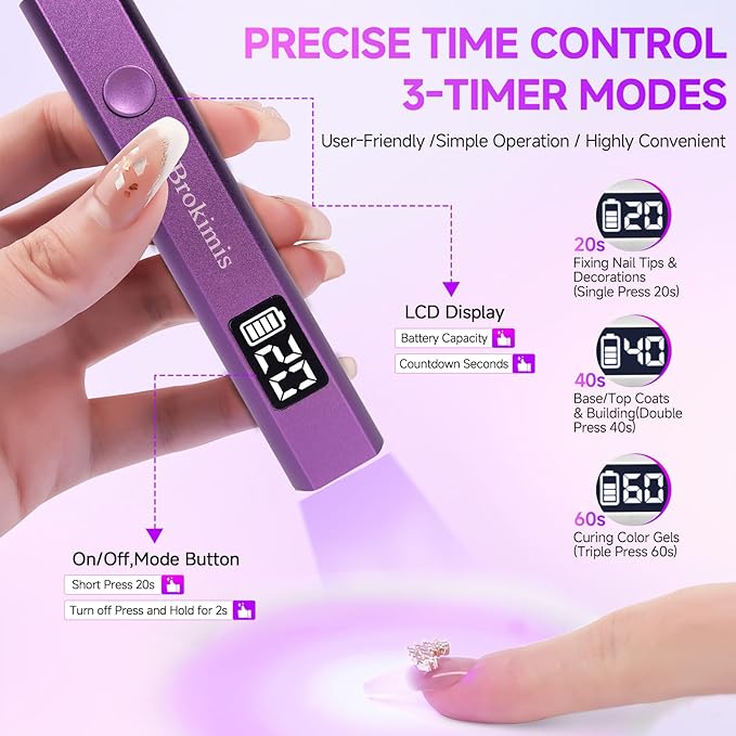 Handheld UV Light for Gel Nails with Stand, Mini Nail Lamp with LCD Display 3-Timer Modes Portable Cordless Rechargeable USB Small Nail Dryer for Fast Curing Home DIY Manicure Nail Art