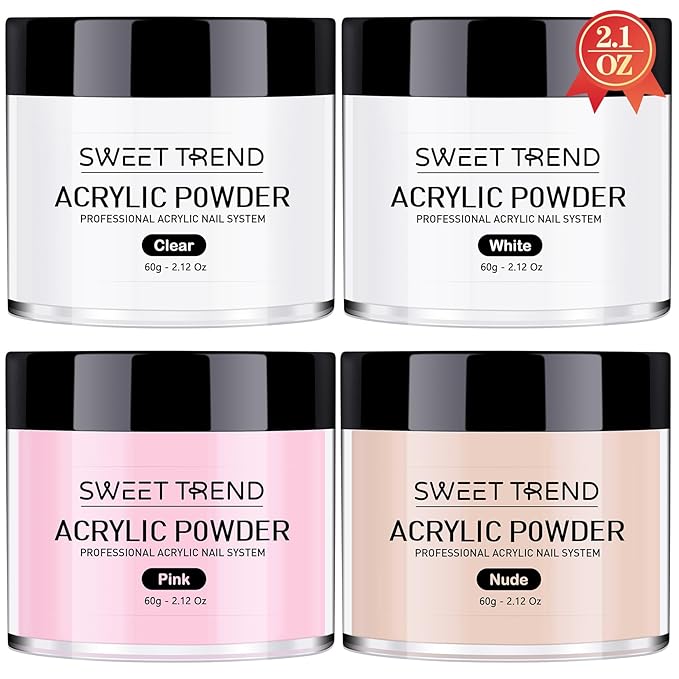 Acrylic Nail Powder: 60g Clear White Pink Nude Acrylic Powder Set Professional Acrylic Nail Powder Polymer Colored Nail Extensions Kit for Carving Nails