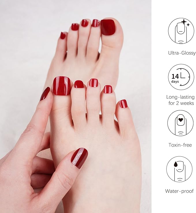 DANNI & TONI Semi Cured Gel Toenail Strips Burgundy (Garnet Gaze) Cat Eye Toe Nail Stickers Gel Pedi Wraps 37 Stickers