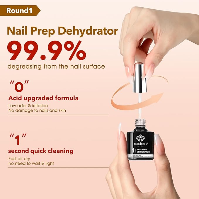 modelones 9 in One Gel Nail Glue Prep Dehydrator for Acrylic Nails Tips/Bloom Gel/Adhesive Bond, Long Lasting Curing Needed