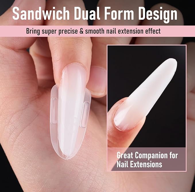 Sandwich Dual Nail Forms, Almond Round Nail Extensions Nails Mold, No Paper Forms Needed, Quick Polygel Extensions Salon Nail Art Tools 15 Sizes 180pcs