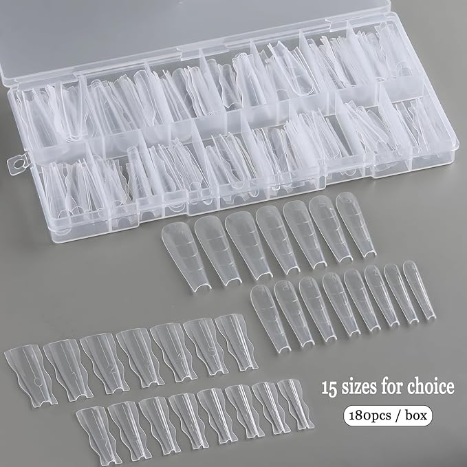 Sandwich Dual Nail Forms for Builder Gel, 180PCS Nail Forms with Brush Pen File Polygel Extension Tools Kit Top & Bottom Dual Form System Guide Lines Tips Professional Manicure Supply (Coffin)