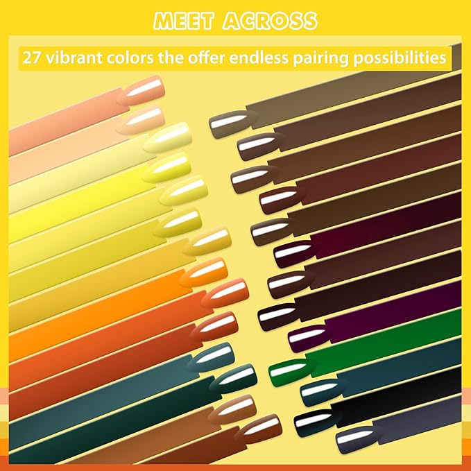 MEET ACROSS 30pcs Gel Nail Polish Set,Soak Off UV LED Lamp Gel Nail Polish Kit,Fashion Shimmer Nail Art Design Gifts for Women Manicure Salon (Fall Series)