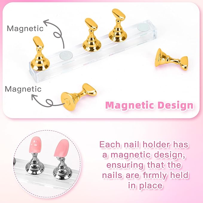 Nail Stand Nail Holder for Painting Nails 2 Sets Press on Nails Stand Display with 96 Pcs Reusable Adhesive Putty Clay Magnetic Acrylic Nailss Art Tools Accessories for DIY Salon Supplies Gold, Silver
