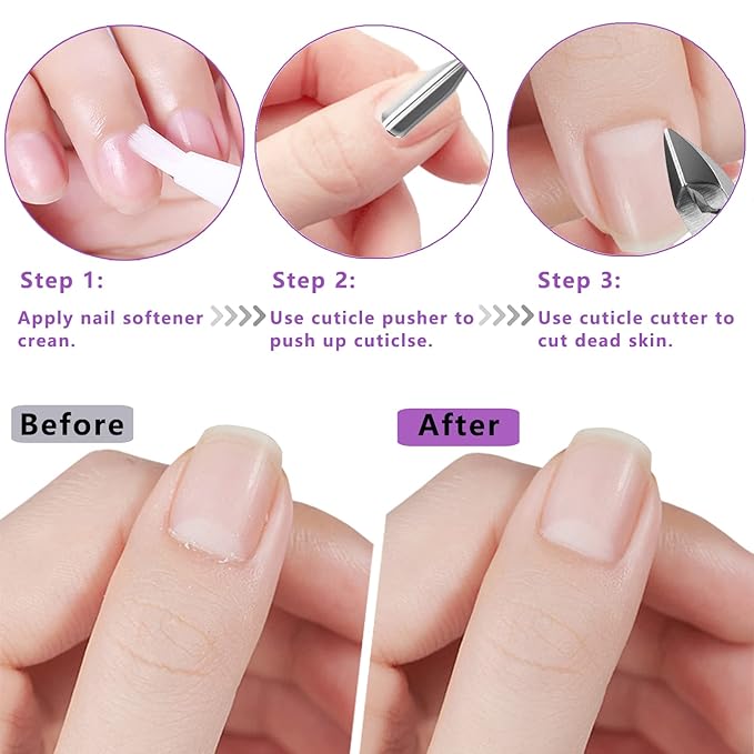 Cuticle Trimmer with Cuticle Pusher and Scissors, Cuticle Remover Professional Durable Pedicure Manicure Tools, Stainless Steel Cuticle Nipper Cutter Clipper (Pink Pusher)