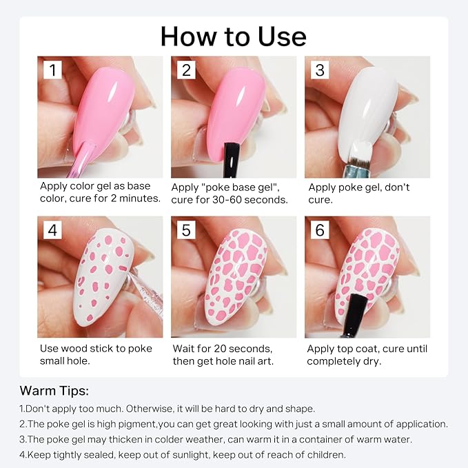 MIZHSE White Poke Gel Nail Art Kit, with Professional Poke Foundation Gel and Brush Tool, Nail Stamper for French Nails, French Tip Nail Stickers Multifunctional Drawing Painting Nails Art Design