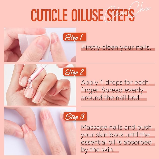 CHUCHU Cuticle Oil for Nails,Jojoba Nail Cuticle Oil Contain Vitamin B & E,Moisturizes Cuticle and Nail's Skin,Strengthens Nails,Prevents Hangnails and Chapped,Peach 15ml