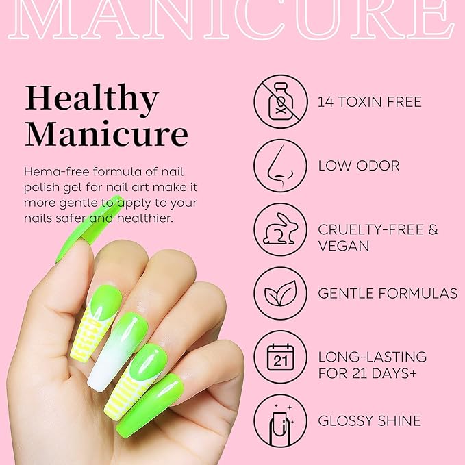 AIMEILI Hema Free Gel Nail Polish Set, Cruelty Free, Vegan, Neon Collection 12 Colors Hot Pink Blue Yellow Green Bright Spring Summer Gel Gift Kit Set 25