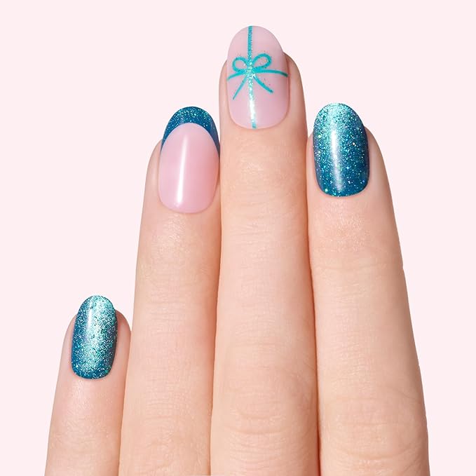 Dashing Diva Magic Press Magnetic Nail Set - Bow Down - Medium Almond Press Ons - Long Lasting Gel - Lasts Up to 10 Days - Gel Set - 4-Piece Manicure Kit with 30 Nails
