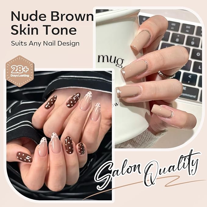 modelones Nude Hema Free Gel Nail Polish Set, 6 Colors Nude White Neutral Brown Skin Tone Beige Khaki Glitter Gel Polish Kit 2026 Spring Gel Nail Kit Polka Dot Nails Soak Off French Nail Art Manicure