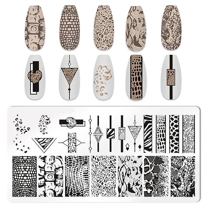 5pcs Nail Stamp with Nail Stamper and Scraper, Leopard Print Nail Stamping Plates Nail Art Stamp French Tip Stamp Tool Nail Stencils Template for DIY Nail Art Accessories