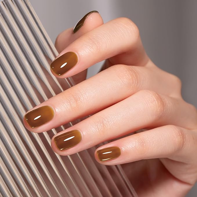 MAYCHAO 15ML Jelly Topaz Brown Gel Nail Polish 1Pc Transparent Amber Brown Gel Polish Soak Off UV LED Translucent Nail Polish Nail Art Starter Manicure Salon DIY at Home, 0.5 OZ
