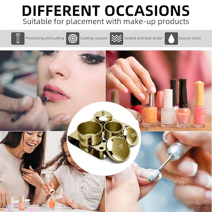 Acrylic Liquid Container 3 PCS Stainless Steel Acrylic Liquid Powder Cup with Lids Dappen Dish Nail Powder Holder Container Nail Art Equipment Tools for Nail Design Tools (Gold)