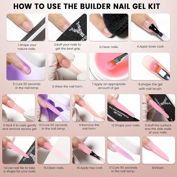 50g Builder Gel for Nails, Long-Lasting Soak-Off Nail Extension Gel for Beginners & DIY Home Salon Manicure(YMH05-Light Apricot Nude)