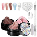 3D Gel Nail Art Kit-Nude Solid Builder Gel for Nails 3D Sculpting Carving Building Modeling Hard Extension for Beginner DIY Salon at Home Cured Needed