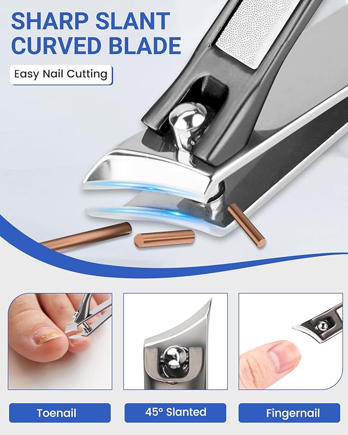 Thick Toenail Clippers for Seniors, Professional Edgy Nail Clippers for Men, Heavy Duty Large Finger Nail Clippers Adult, Angled Head Nail Clippers Cutters with Long Handle (3PCS Nail Clippers Set1)