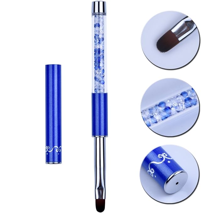 1Pcs Oval UV Gel Nail Brush Rhinestone Handle Professional Nail Art Tools Size 8