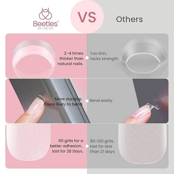 Beetles Gel Nail Tips 288Pcs Extra Short Square Etch-X Fake Nails Half Matte Press on Nail Tips Full Cover Nail Tips Gel Nail Polish Extensions Set Gifts for women