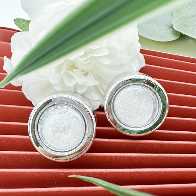 2Pcs White Chrome Nail Powder, Pearl Nail Chrome Powder Magic Clear Mirror Effect Nail Glitter White Shimmer Pigment Dust for Nails Art Design