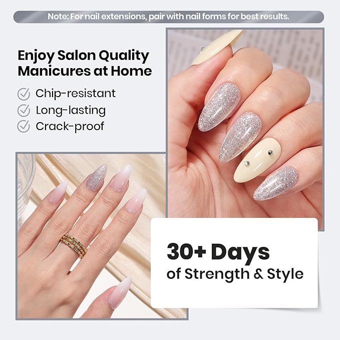 Beetles Builder Gel for Nails-Dusk Pact 0.5 oz 8 in 1 Nail Thickening Strengthening Building Apex for Beginner DIY Salon at Home, Silver Glitter Builder Nail Gel,UV & LED Lamp Needed