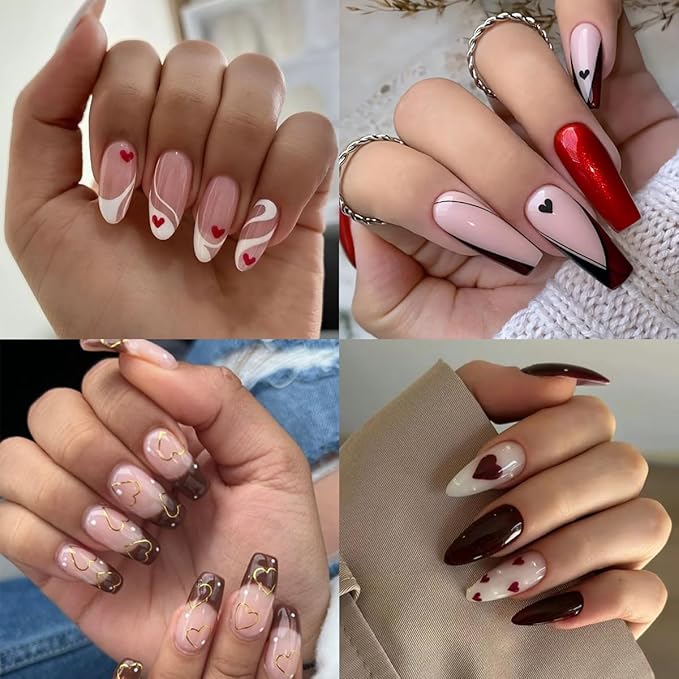 7 Sheets Valentines Day Nail Stickers for Nail Art 3D Self-Adhesive White Black Red Heart Nail Art Stickers Hollow Heart Love Design Nail Art Supplies Cute Nail Decals for Women Acrylic Decorations