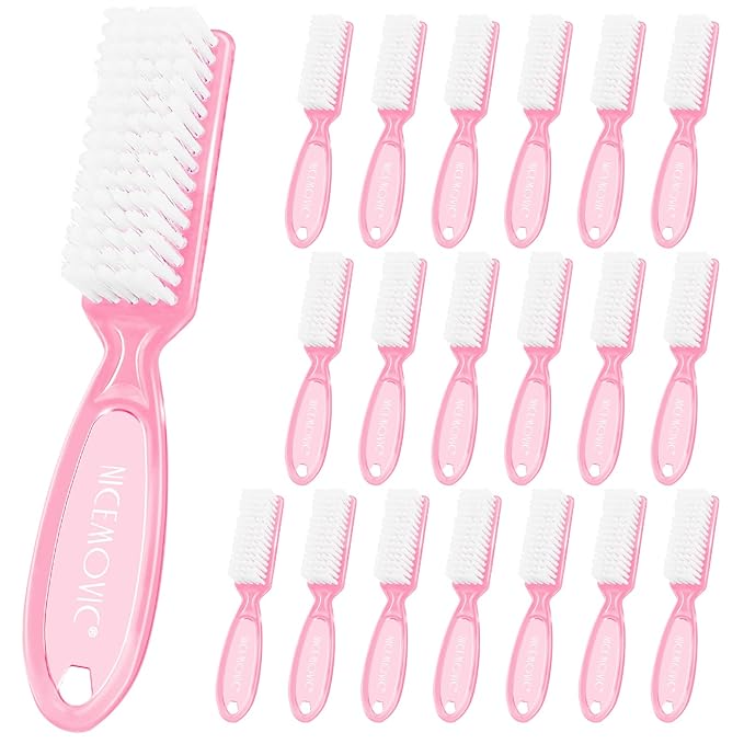 NICEMOVIC 20 Pcs Nail Brush for Cleaning Fingernails, Handle Grip Nail Scrubber Brush, Hand Fingernail Cleaner Brush Manicure Tools Scrub Cleaning Brushes, Use for Toe and Nail Cleaning (Clear Pink)