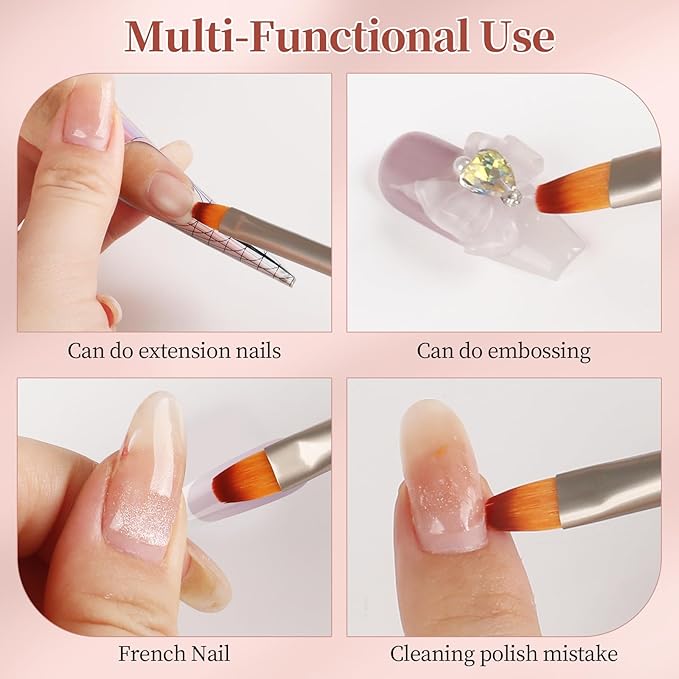 BQAN 1PCS Oval Nail Brush Builder Gel Brush for Poly Nail Gel with Metal Handle Nails Clean up Brushes Manicure Design Pen Salon DIY at Home