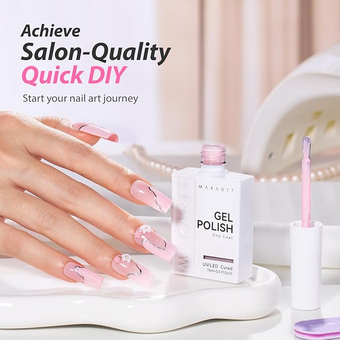 Makartt Ultra Pigmented Pink Gel Nail Polish 15ml One N'Done One-Coat Gel Polish Pink Soak Off High-Gloss Ceramic Shine, Salon-Grade UV Nail Art Manicure DIY Salon Home - Blush Talk