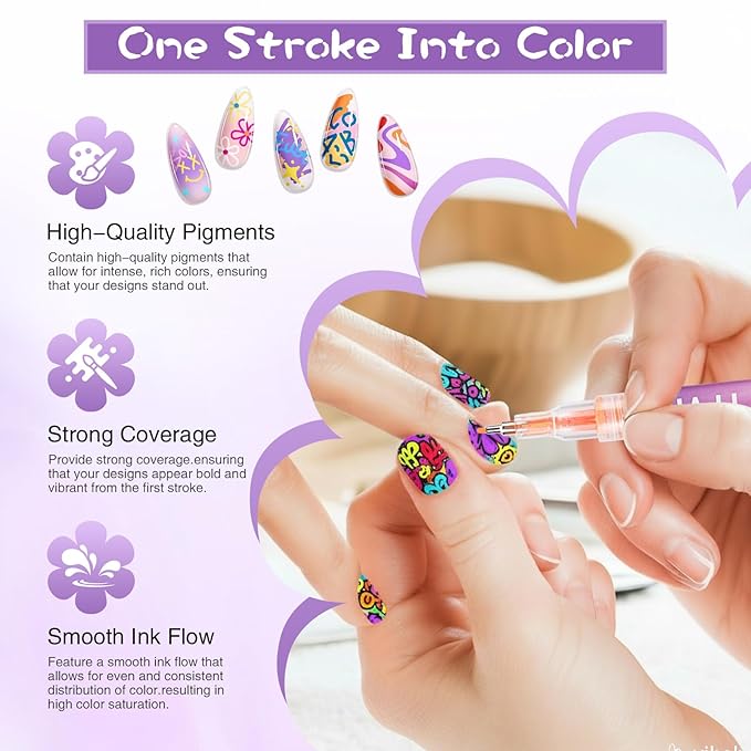 12 Colors Nail Art Pens Set, Nail Markers, 2026 New Quick Dry Nail Art Markers for Gel Nails, Drawing Painting Liner Brush for DIY Nail Art Beauty Adorn Manicure Tool