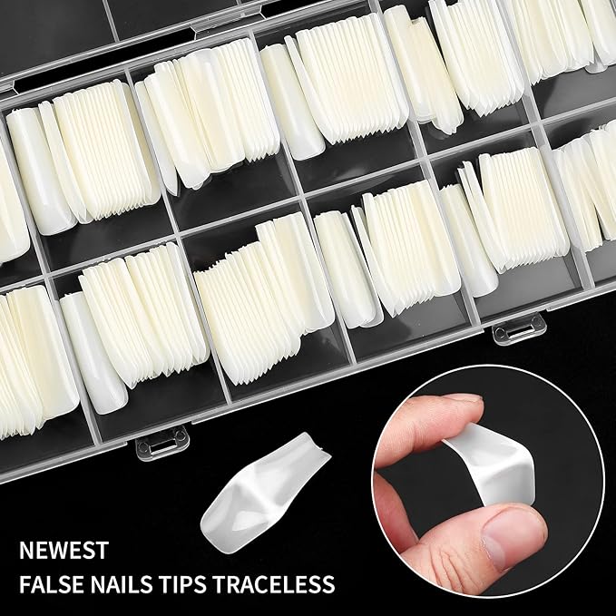 240 Pcs Natural Full Cover Nail Tips, Nail Tips for Acrylic Nails Professional, Coffin Nail Fake Nails, False Ballerina French Acrylic Nail Extension for Salon Manicure Home DIY