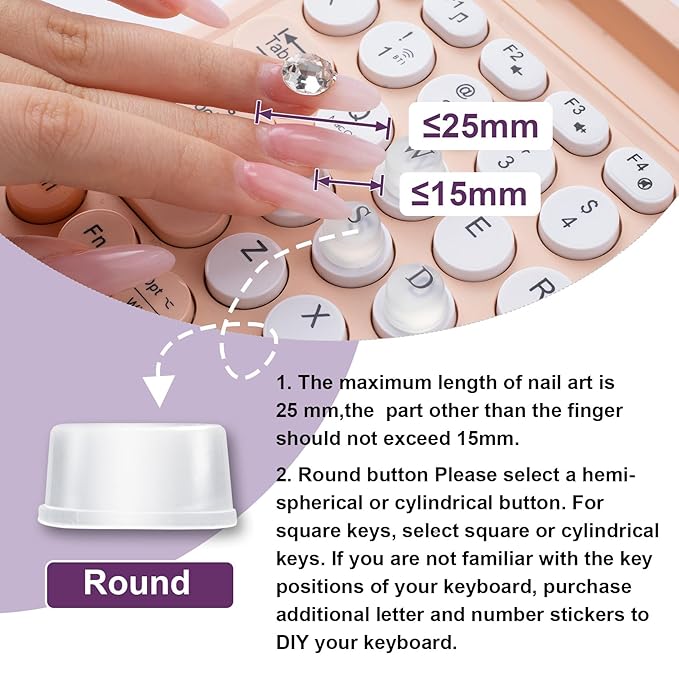 128pcs Raised Keyboard Sticker for Long Nails, Self-Adhesive Keycap Riser with Letter Decals, Silicone Keyboard Cover for Nail Art Typing Gaming- Clear