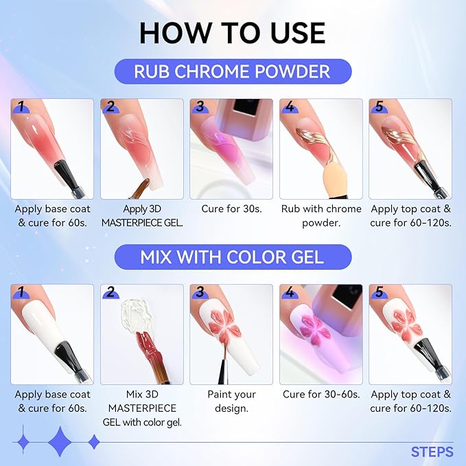 Makartt 3D Gel Nail Art: 3d Sculpting Gel for Nail Art Mirror Chrome Nail Powder Gels Polish Craving 3D Metal Painting Drawing Design Sculpture Gels Nail Decoration Manicure DIY