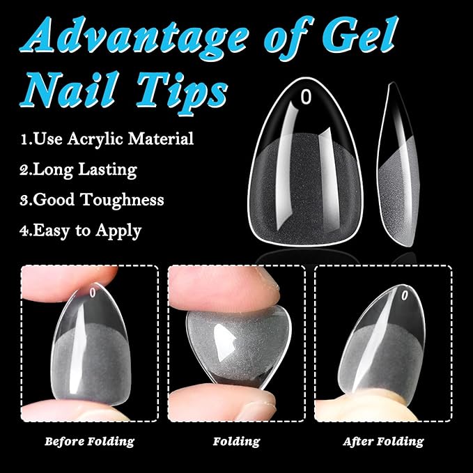 LoveOurHome 420pc Almond Fake Nails Short gel Nail Tips XS Stiletto Press on Nails Clear Almond Nail Tips Full Cover Short False Artificial Fake Fingernail for gel Extension Acrylic Nails Press on