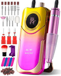 Professional Electric Nail Drill Kit 35000RPM with 14PCS Bits Purple Gold Portable Rechargeable Cordless File Machine for Acrylic Gel Powder Nails and Manicure Pedicure Toenail Tool Salon Set