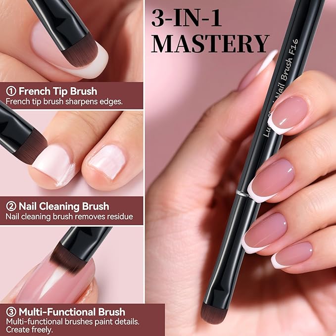 Nail Brush for French Tips & Cleaning Gel Polish- Precision Thin Brush for Acrylic, Polygel - Professional Kolinsky Sable Nail Art Brush (Black, F14)