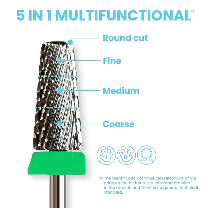 6.6mm Large Tapered Barrel 5-in-1 Nail Drill Bit, 3/32" Safety Cross-Cut Tungsten Carbide Efile Bit for Fast Gel & Acrylic Removal, Two-Way Rotation, Professional Nail Tech & Beginner Bit, Coarse.